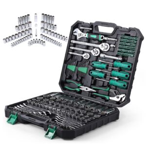 Ladcaser 213 Piece Mechanic Tool Set and Socket Wrench Set, SAE and Metric Household Hand Tool Kit, Cr-V Constructed, Home/Auto Repair Tool Sets with Storage Case