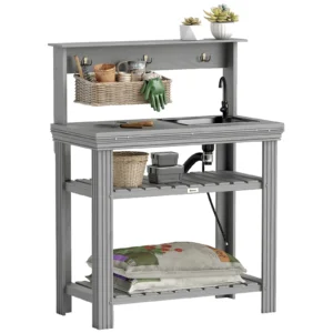 Outsunny Potting Benches for Outside with Faucet, Removable Sink, Shelves