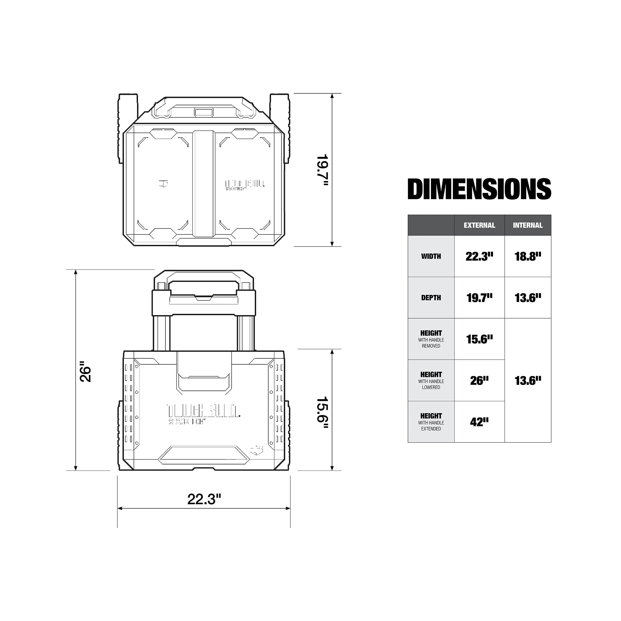 ToughBuilt Portable 2-in-1 Rolling Tool Box, Wheels & Stackable Design, Black