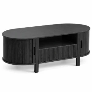 MARNUR Coffee Table with Storage and Tambour Sliding Door, Mid Century Modern Center Table with Drawer for Living Room, Black