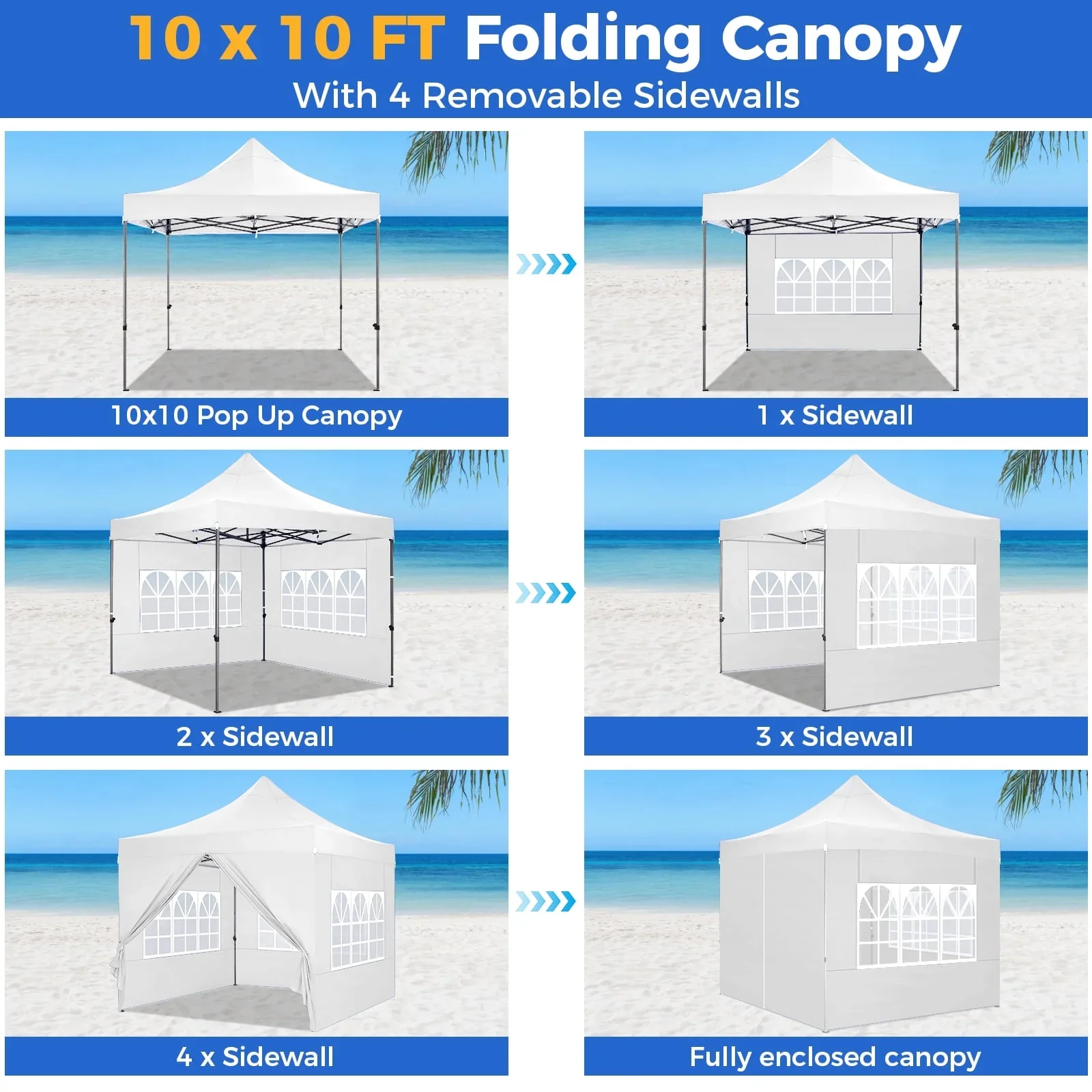 SANOPY 10'x20' Pop Up Canopy Waterproof Folding Tent Outdoor Easy Set-up Instant Tent Heavy Duty Commercial Wedding Party Shelter with 6 Removable Sidewalls, 4 Sandbags, Roller Bag, Black