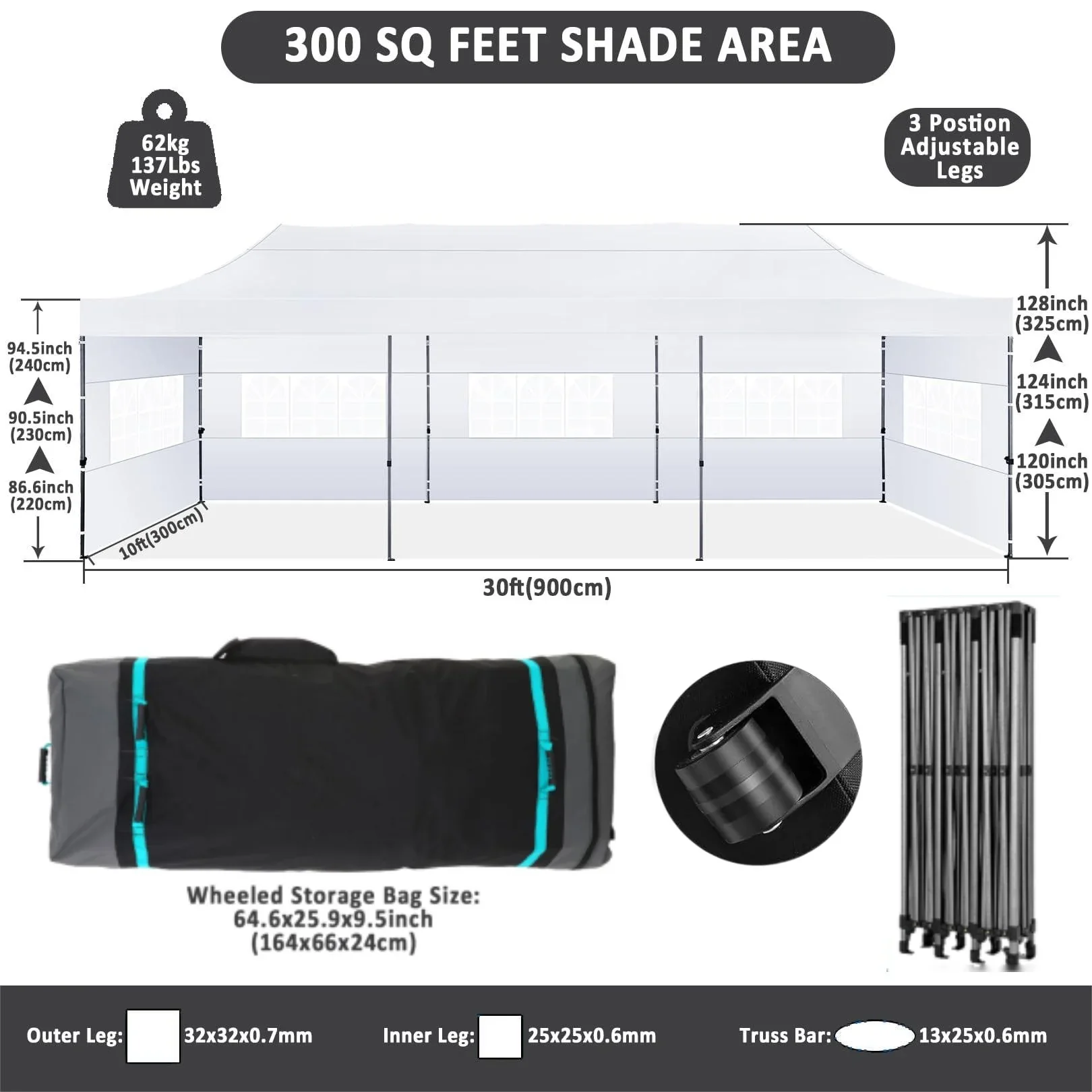 COBIZI 10x20 Heavy Duty Pop up Canopy Tent with 6 sidewalls Easy Up Commercial Outdoor Canopy Wedding Party Tent for Beach All Season Wind & Waterproof Gazebo with Roller Bag,Black(Frame Thickened)