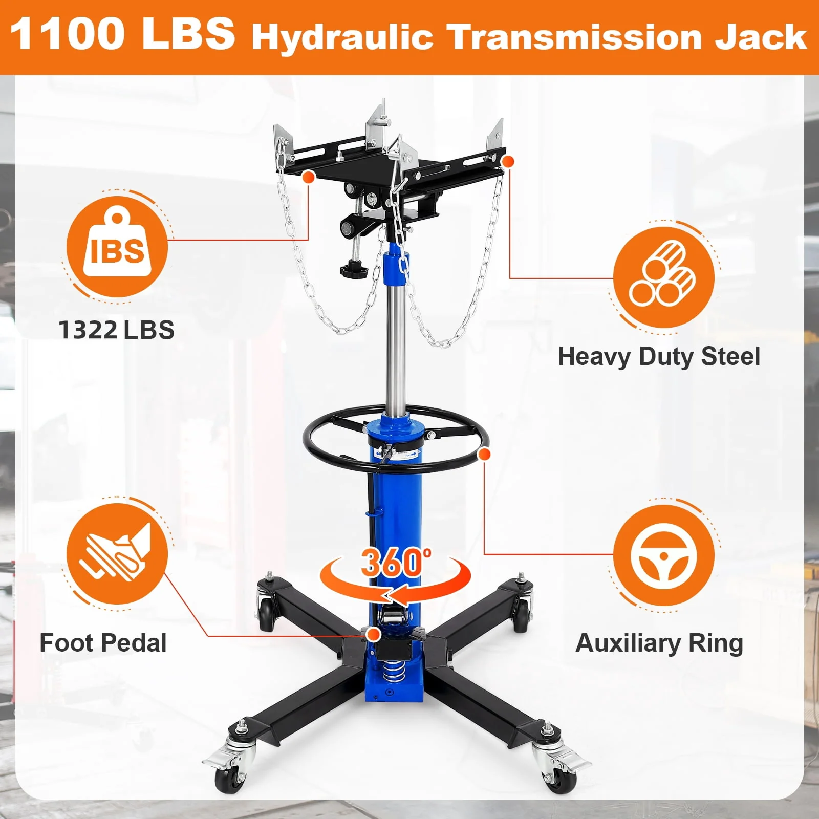 Hydraulic 2-Stage Telescopic Drive Jack – 1322 lbs (3/5 Ton), 34"–68" Lifting Range, Foot Pedal, 360° Swivel Wheels, Heavy Duty Garage Car Lift Stand, Blue, 1322 lbs