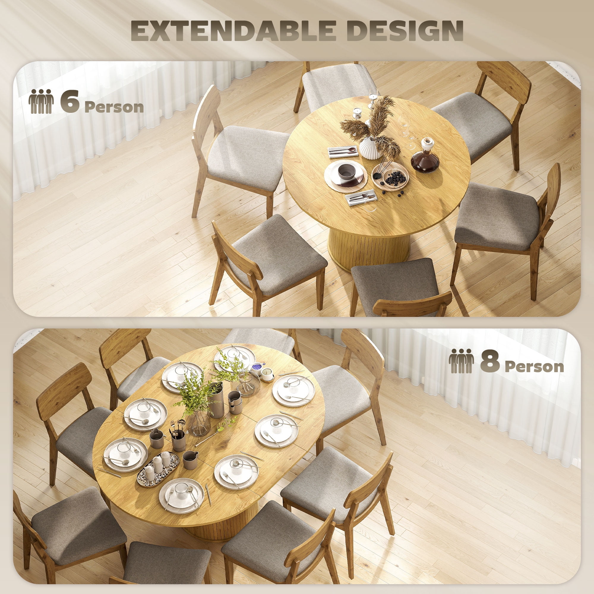 HOMCOM Extendable Dining Table 43.5"-59" Farmhouse Kitchen Table Natural