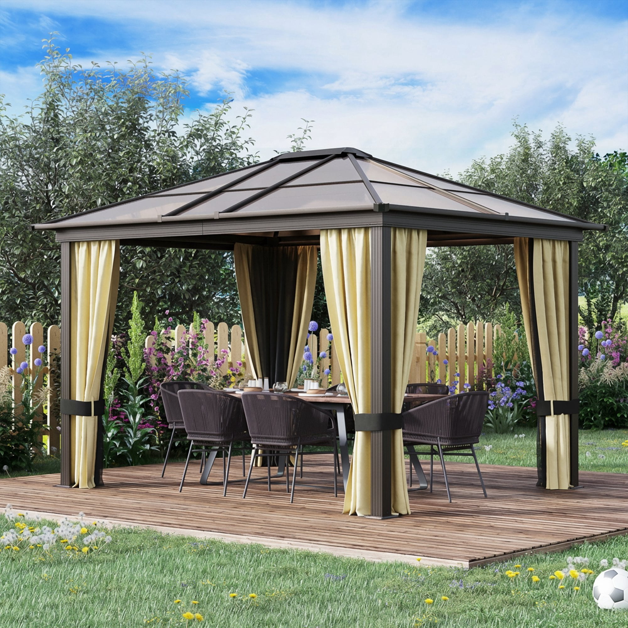 Outsunny 10' x 12' Hardtop Gazebo, Outdoor Gazebo Canopy Sun Shelter Waterproof with Aluminum Frame, Polycarbonate Panels Rooftop, Sidewalls, and Mosquito Netting