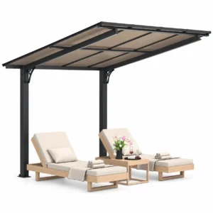 AECOJOY 8'x8' Gazebo, Outdoor Wall Mounted Hardtop Gazebo & Pergola with Aluminum Frame for Patio, Porch and Backyard in Black