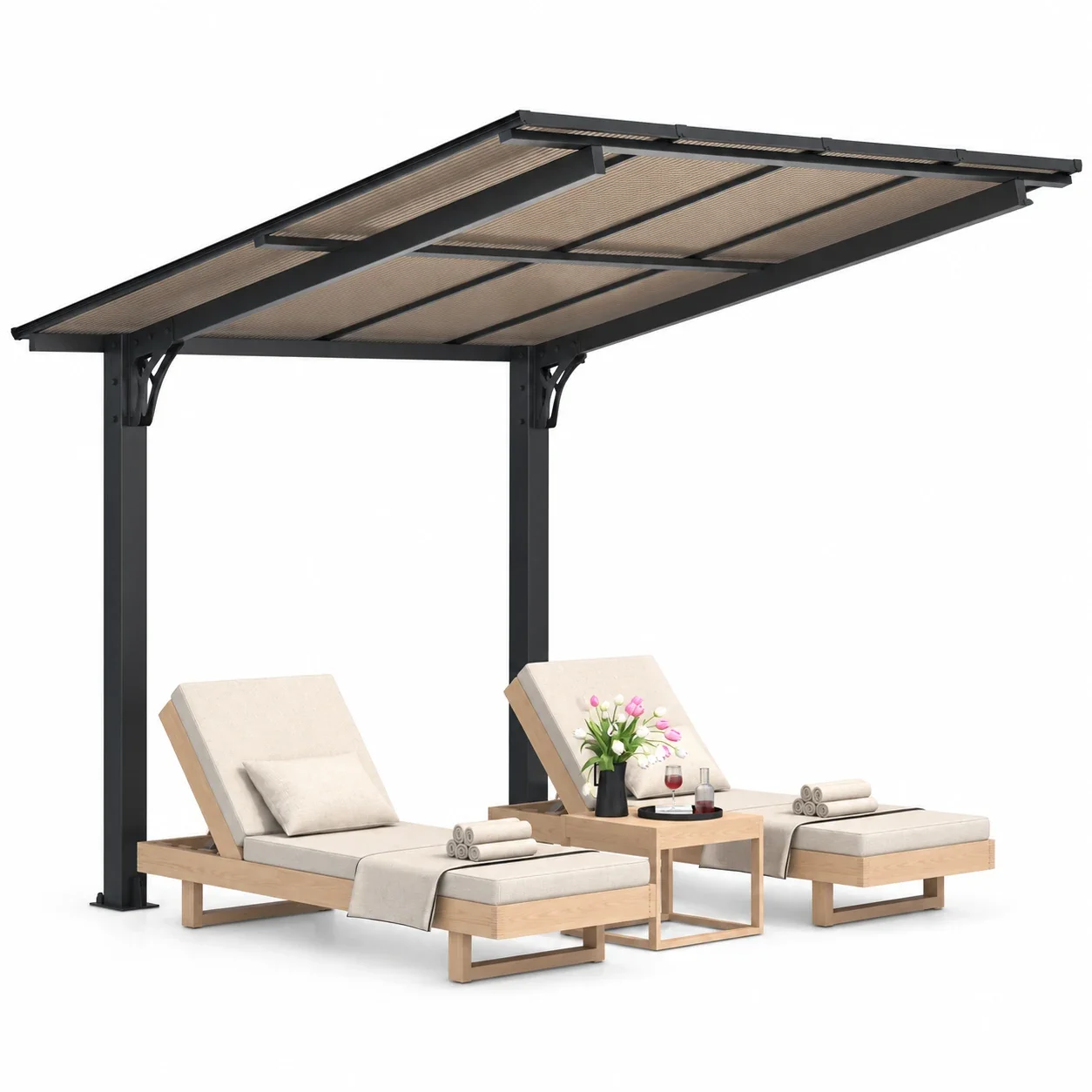 AECOJOY 8'x8' Gazebo, Outdoor Wall Mounted Hardtop Gazebo & Pergola with Aluminum Frame for Patio, Porch and Backyard in Black