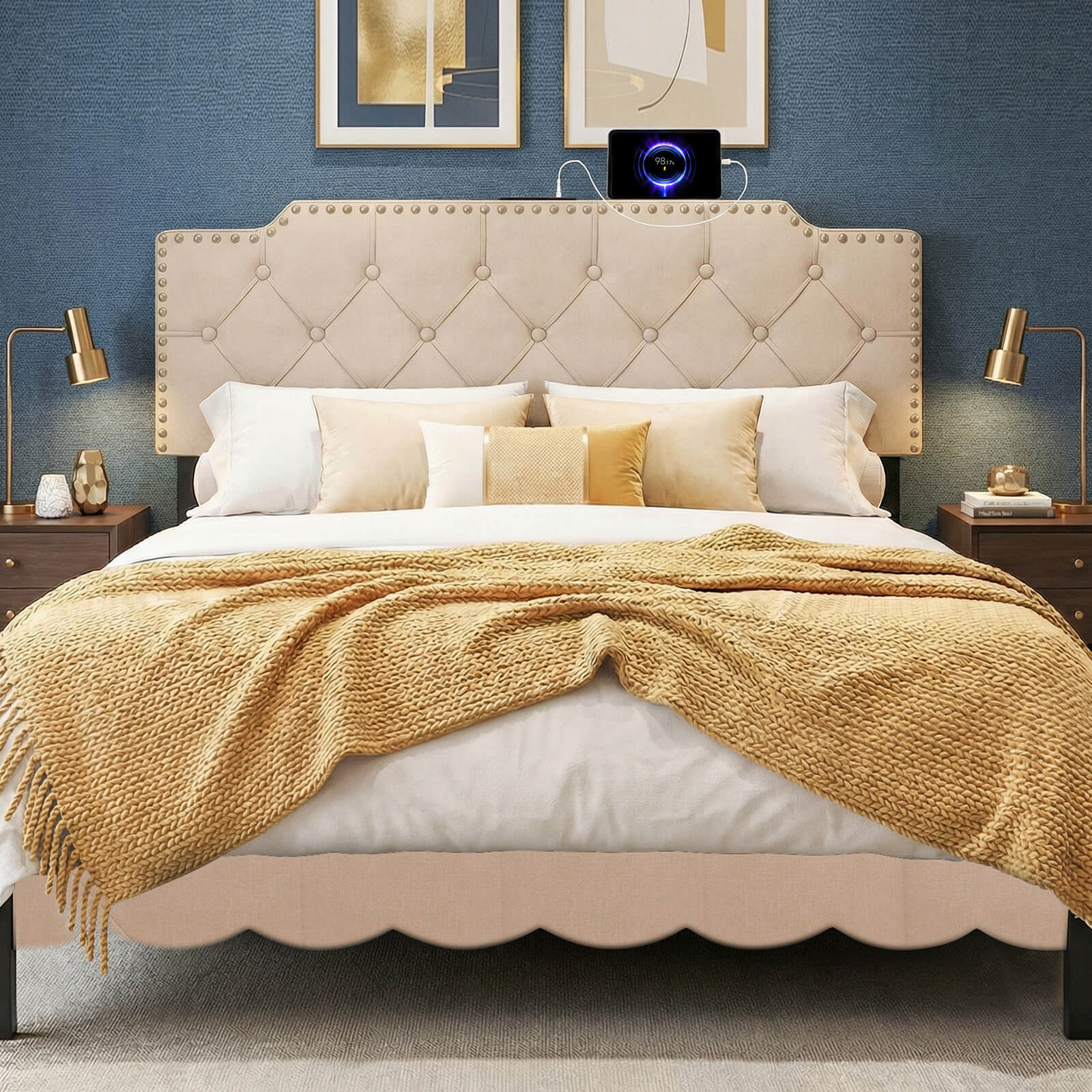 Costway Upholstered Headboard for Queen and Full Size Beds - Multiple Tufted Styles