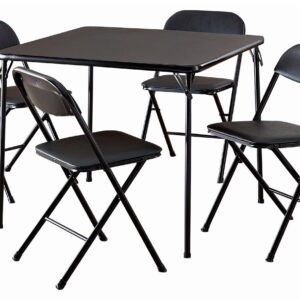 COSCO 5 - Piece Folding Set with Card Table and 4 Vinyl Padded Chairs, Black