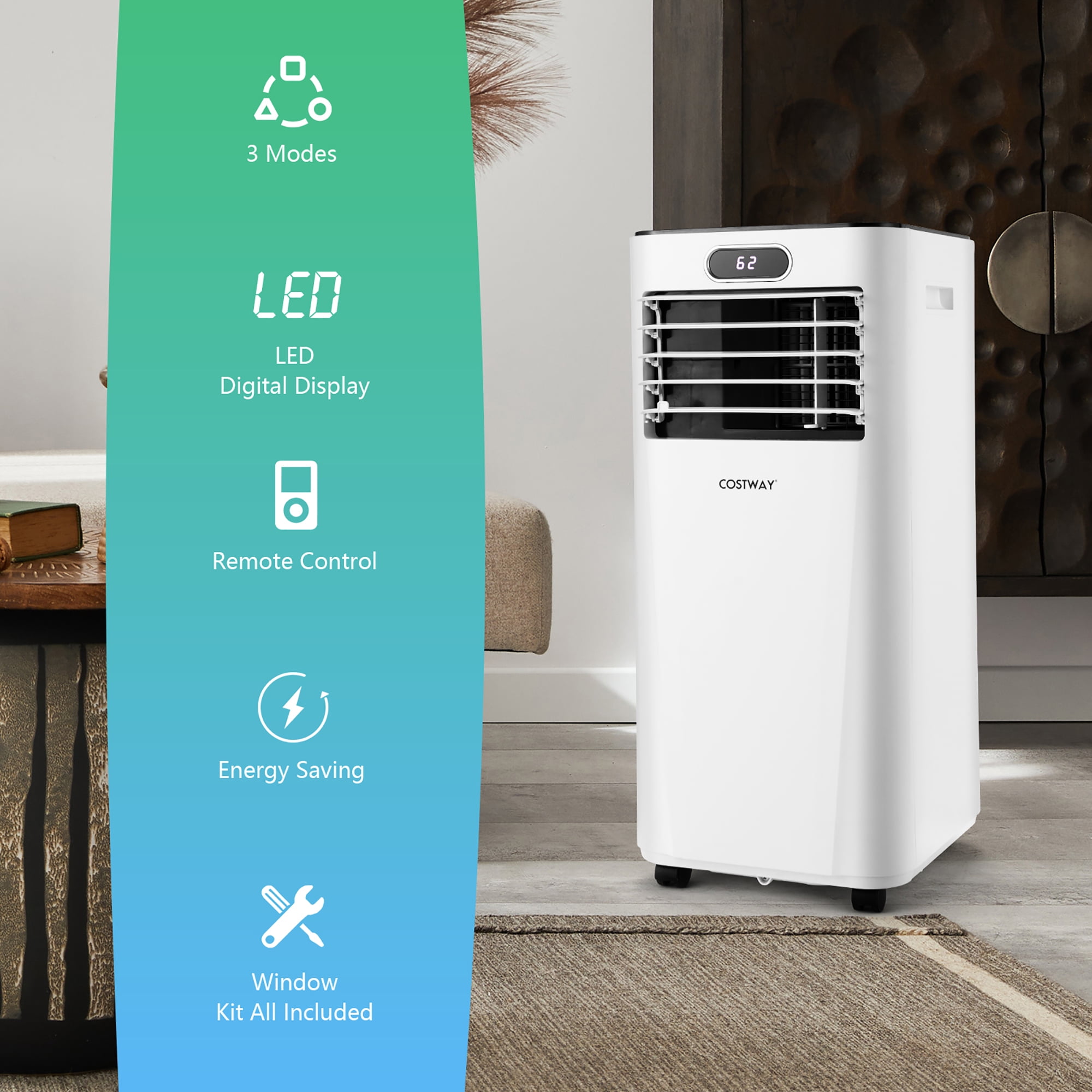 Costway 8,000BTU Portable Air Conditioner with Remote Control 3-in-1 Air Cooler w/ Drying