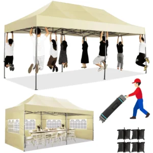 HOTEEL 10x20 Pop up Canopy with 6 Sidewalls Commercial Heavy Duty Canopy UPF 50+ All Weather Waterproof Outdoor Wedding Party Tents Gazebo with Roller Bag, Khaki