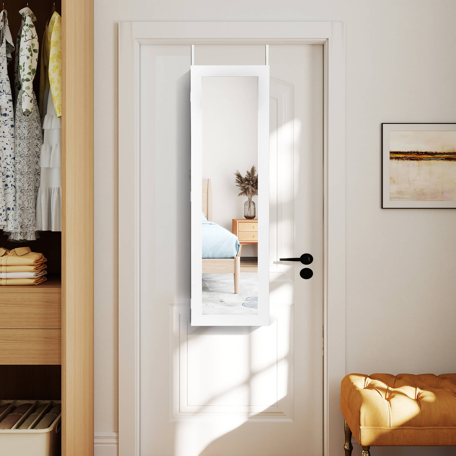Costway Door Mounted Mirrored Jewelry Cabinet Armoire Storage Organizer