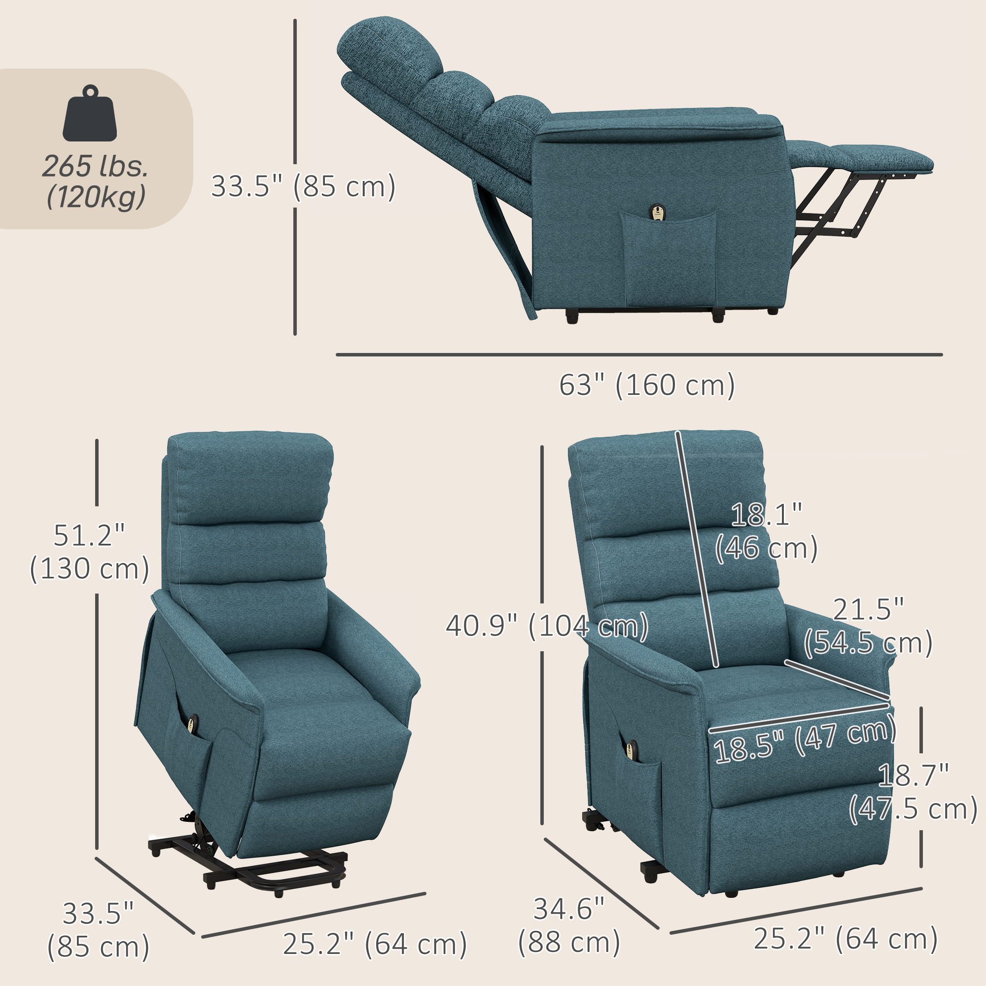 HOMCOM Power Lift Chair Recliner for Elderly with Remote Control