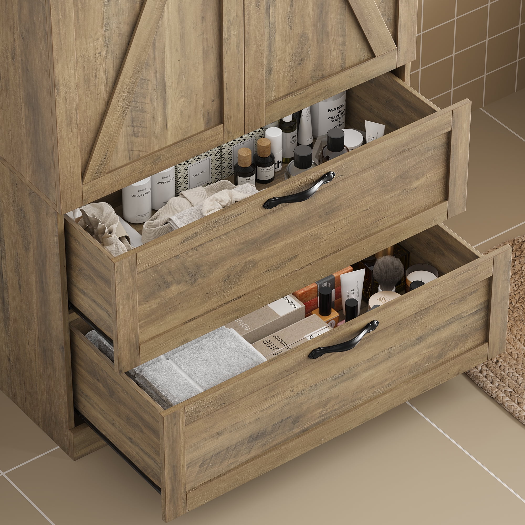 Homfa 70'' Tall Kitchen Pantry with Shelf & Drawer, Farmhouse 2 Door Pantry Storage Cabinet for Dining Room Living Room
