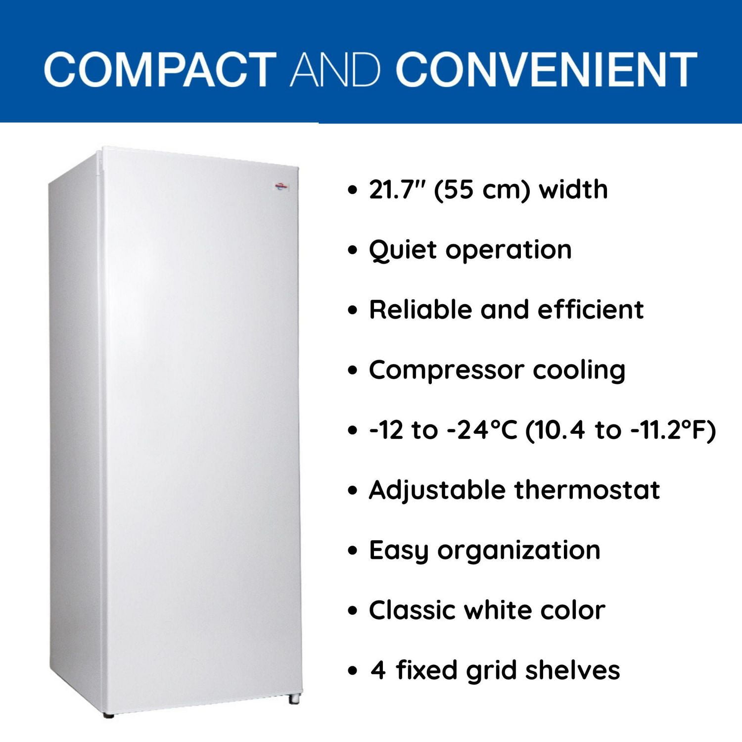 Koolatron Compact Upright Freezer, White, 5.3 Cu Ft, Space-Saving Design for Home Use