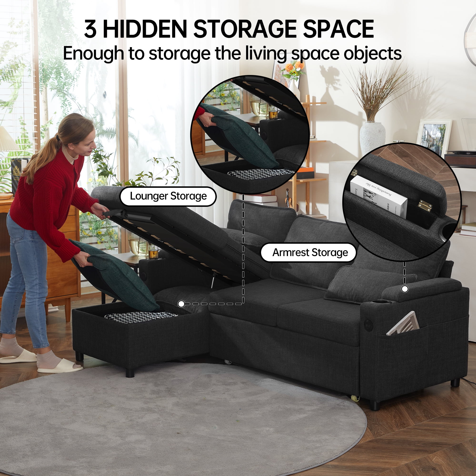Innumia Sectional Sleeper Sofa with USB Charging - L-Shaped and U-Shaped Options