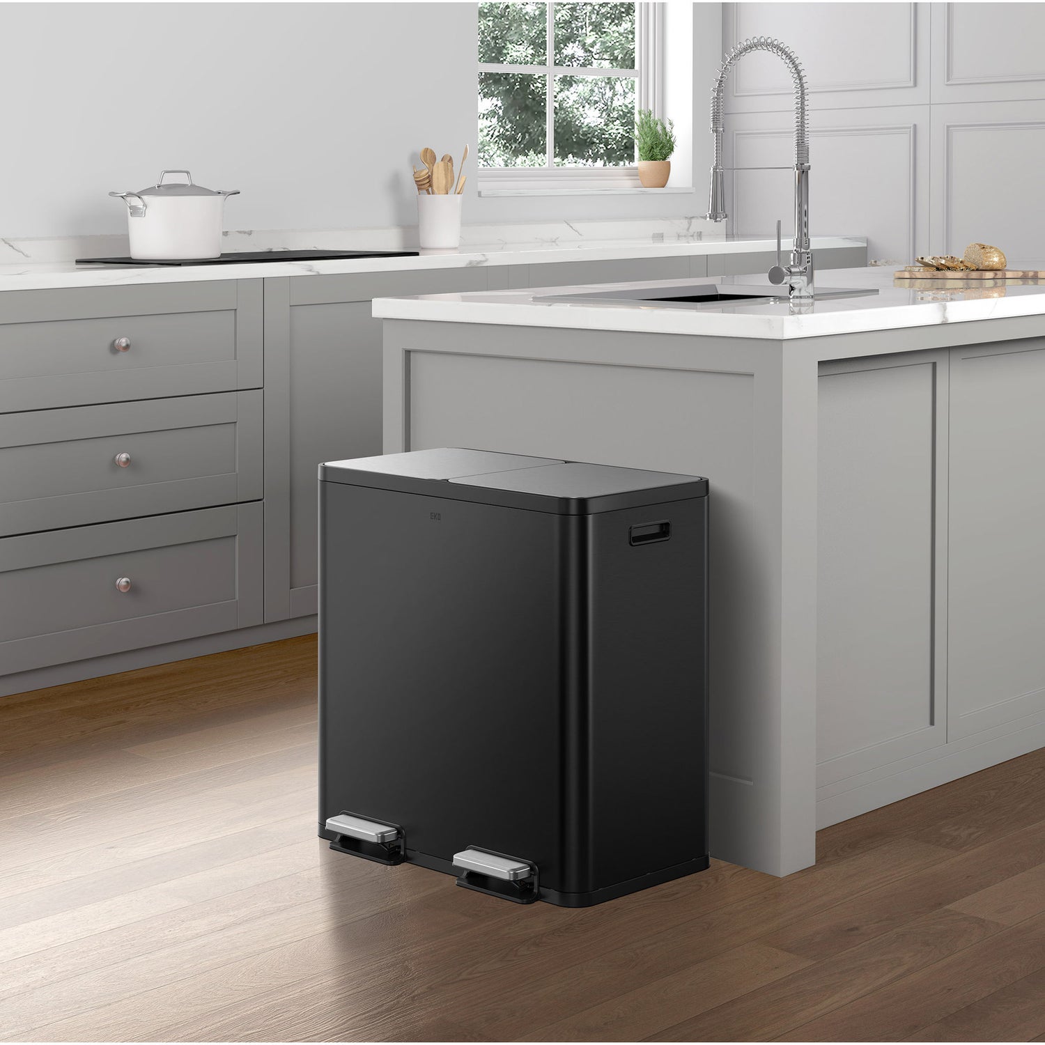 EKO 42L+42L Dual Compartment Stainless Steel Step Can