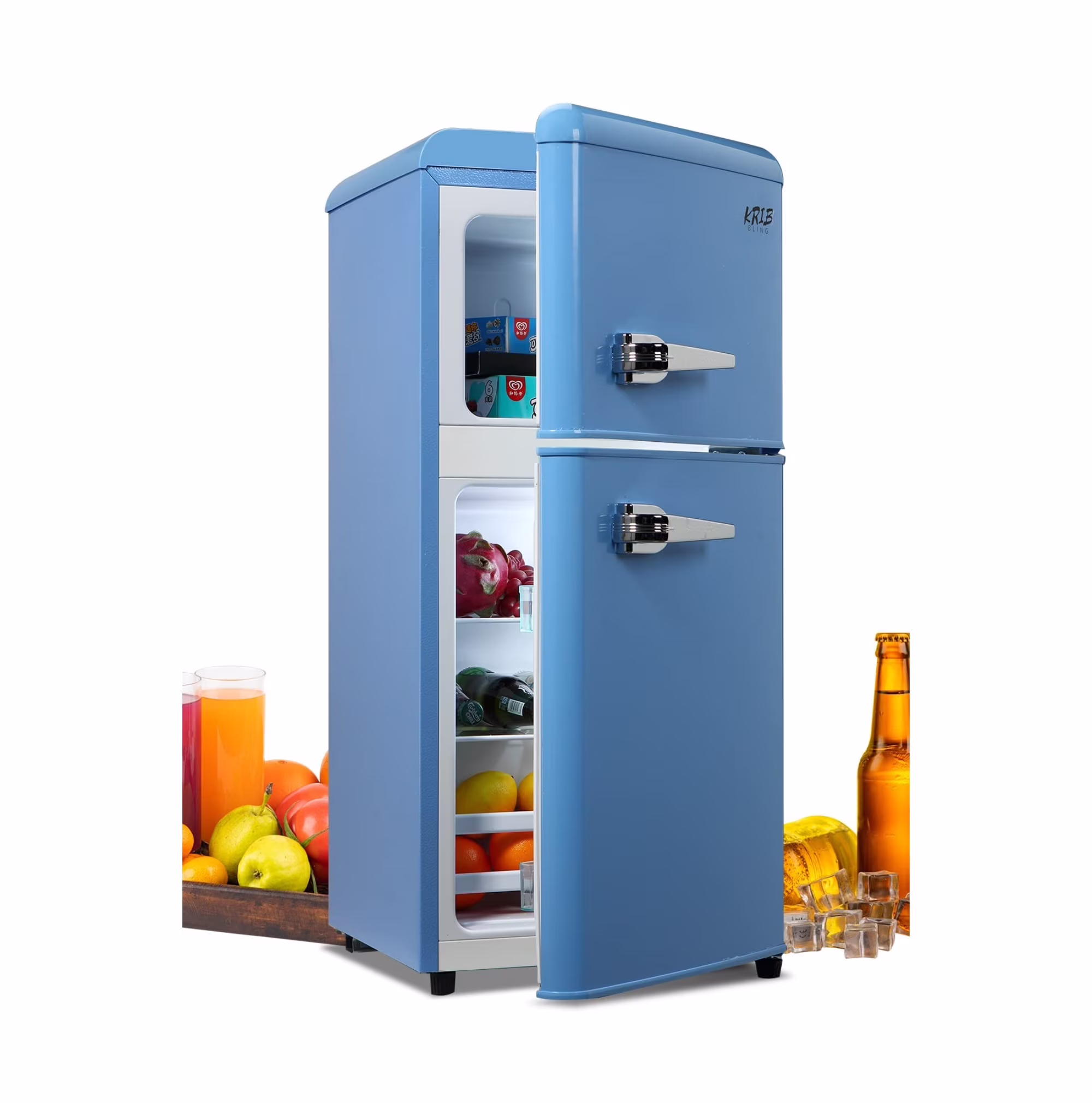 3.5 Cu.Ft Compact Mini Fridge with Freezer, 2-Door Small Refrigerator with 7-Level Thermostat & Removable Shelves for Kitchen, Dorm, Apartment, Bar, Office-Black-