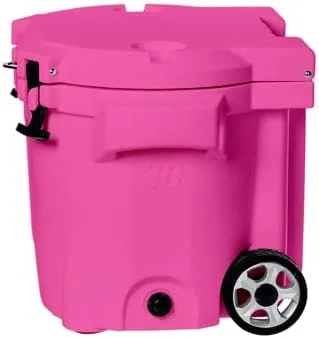 30 Quart Wheeled Hard Cooler Insulated Portable Ice Chest Box Durable, All-Terrain Rolling Cooler for Beach, Drink, Beverage, Boating, Fishing, Camping, and Outdoor Activities