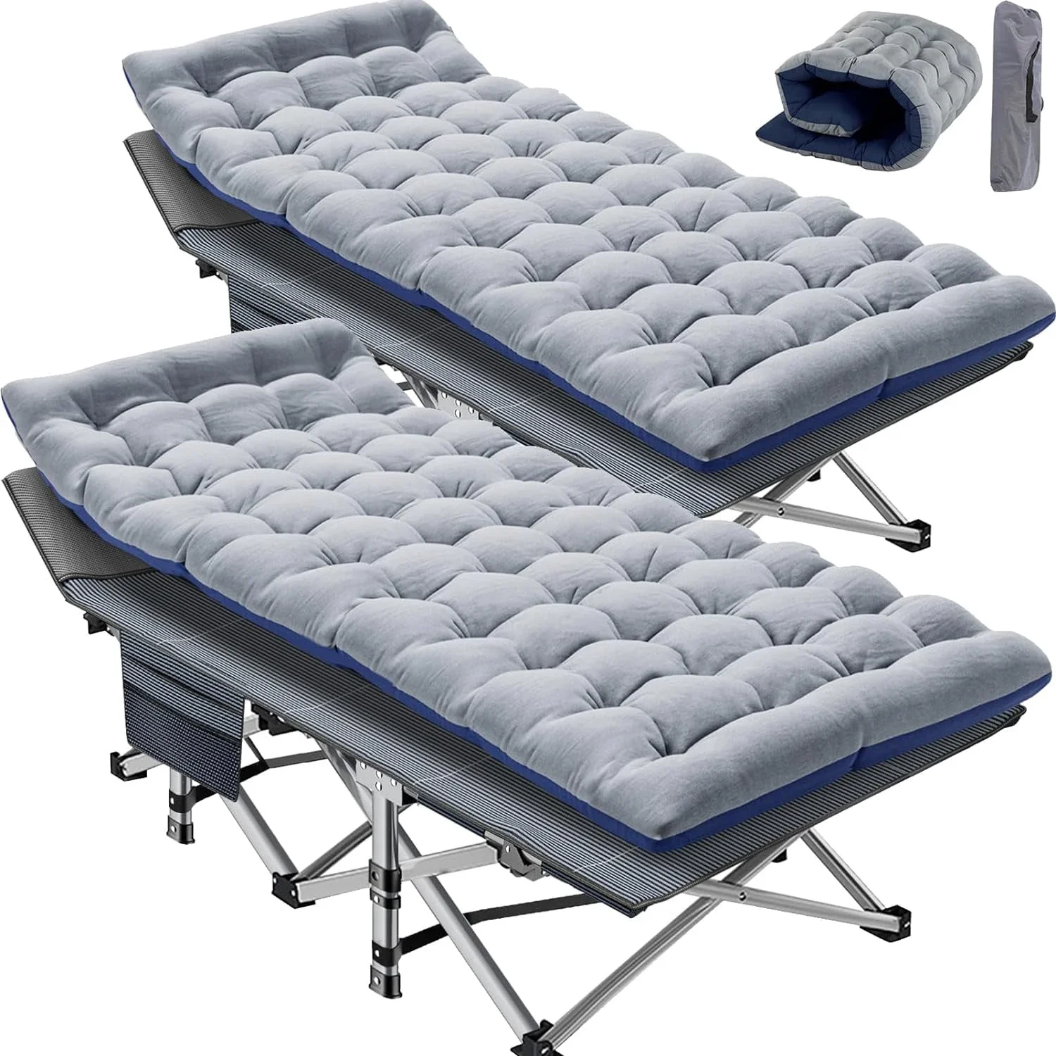 Lilypelle 2PC Folding Camping Cot, Folding Cot Camping Cots for Adults Portable Outdoor Cots with Carry Bags for Outdoor Travel Camp Beach Vacation