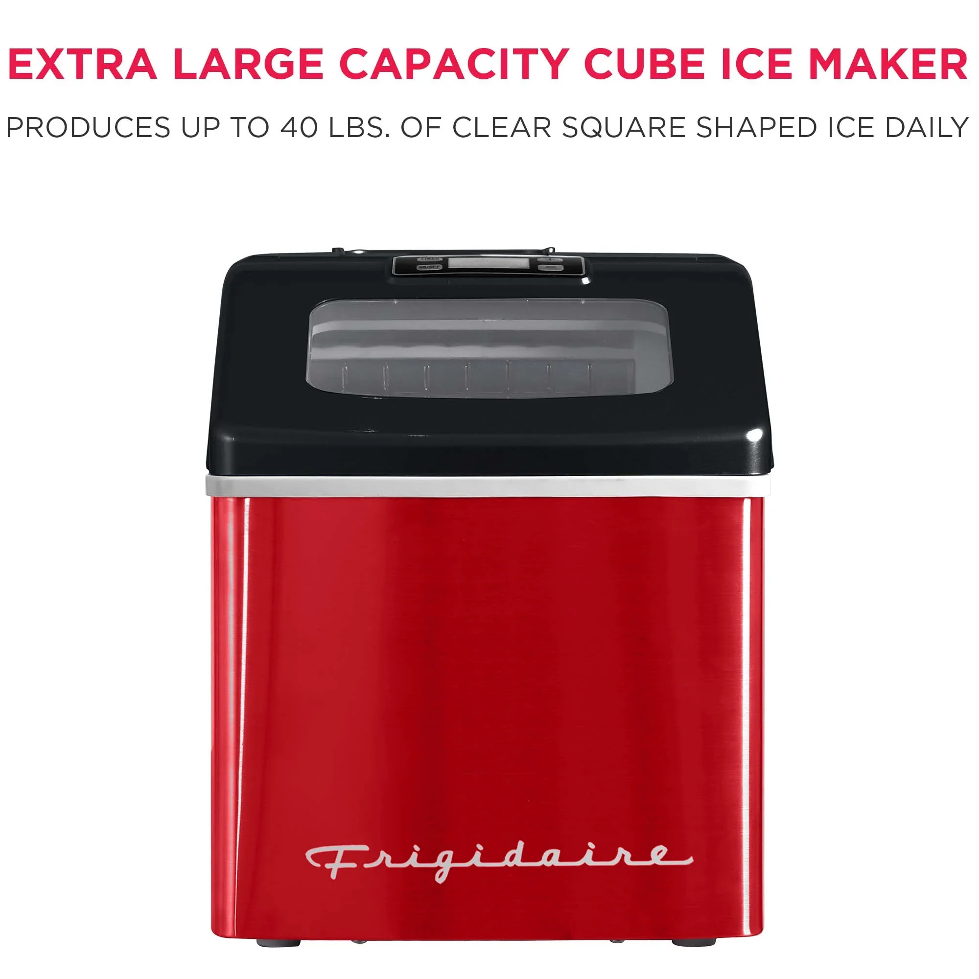 Frigidaire 40lbs. Countertop Clear Square Ice Maker - Stainless Steel