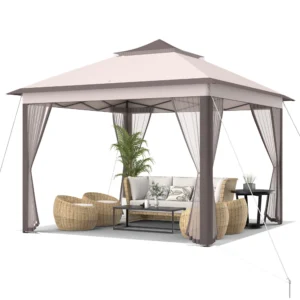 Gymax 11 x 11 ft Pop up Gazebo 2-Tier Patio Canopy Tent Shelter w/ Carrying Bag