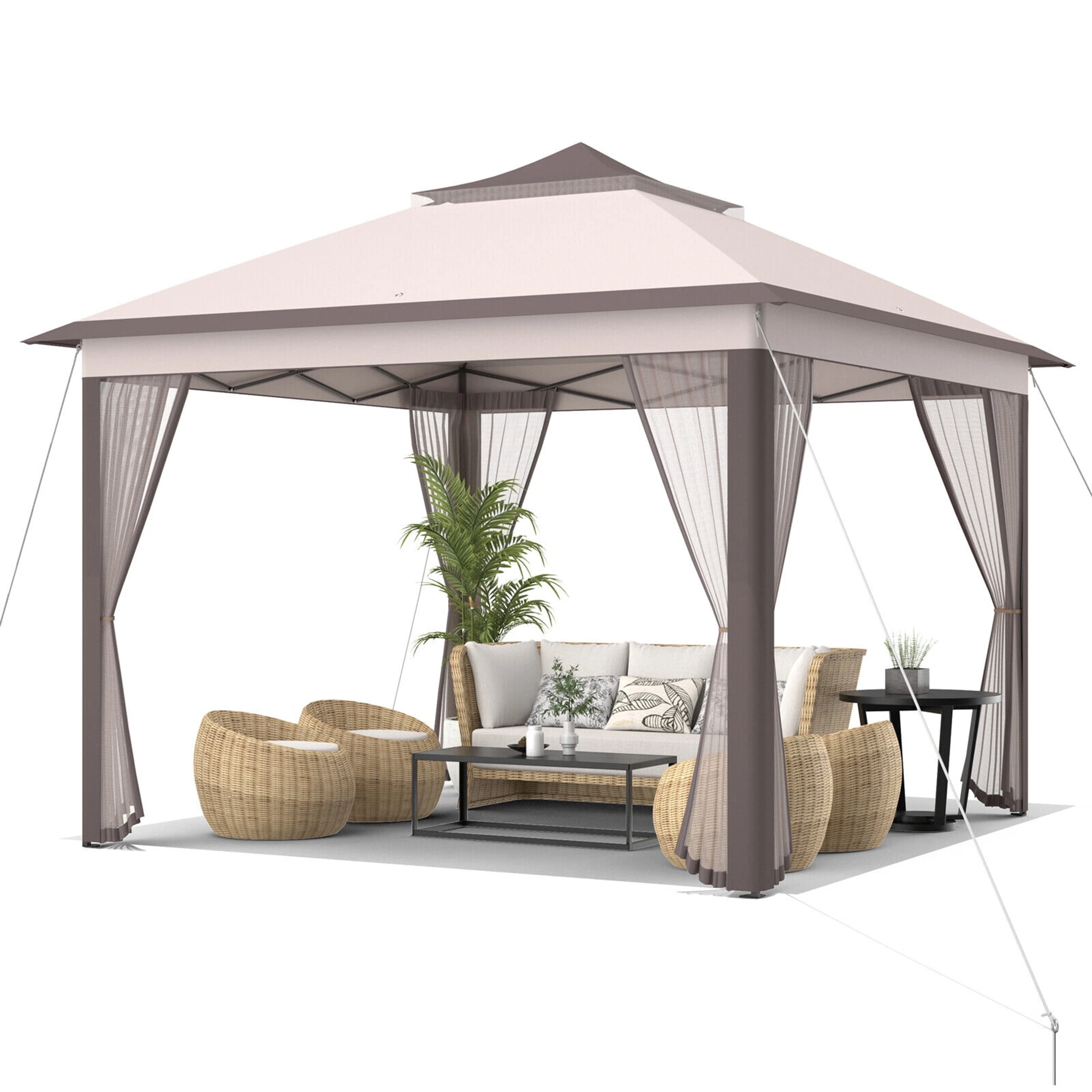 Gymax 11 x 11 ft Pop up Gazebo 2-Tier Patio Canopy Tent Shelter w/ Carrying Bag