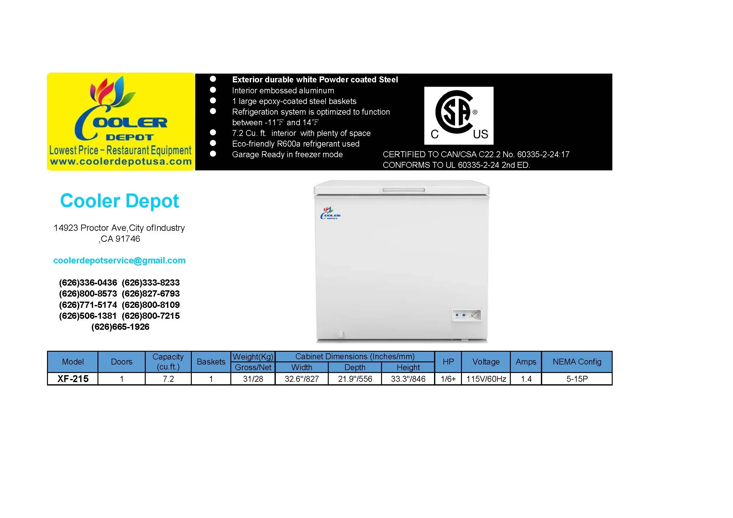 33 in. Chest Freezer 7.2 Cu. Ft. Deep Freezer with Top Open Door, White