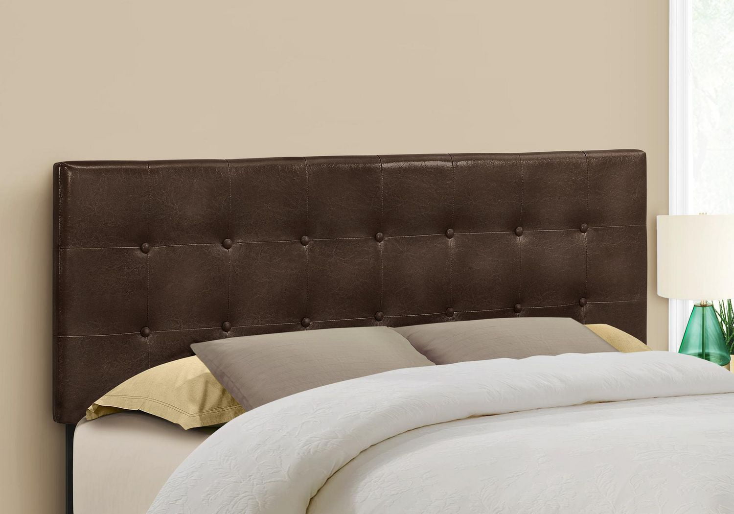 Monarch Specialties Bed, Headboard Only, Queen Size, Bedroom, Upholstered, Pu Leather Look, Brown, Transitional