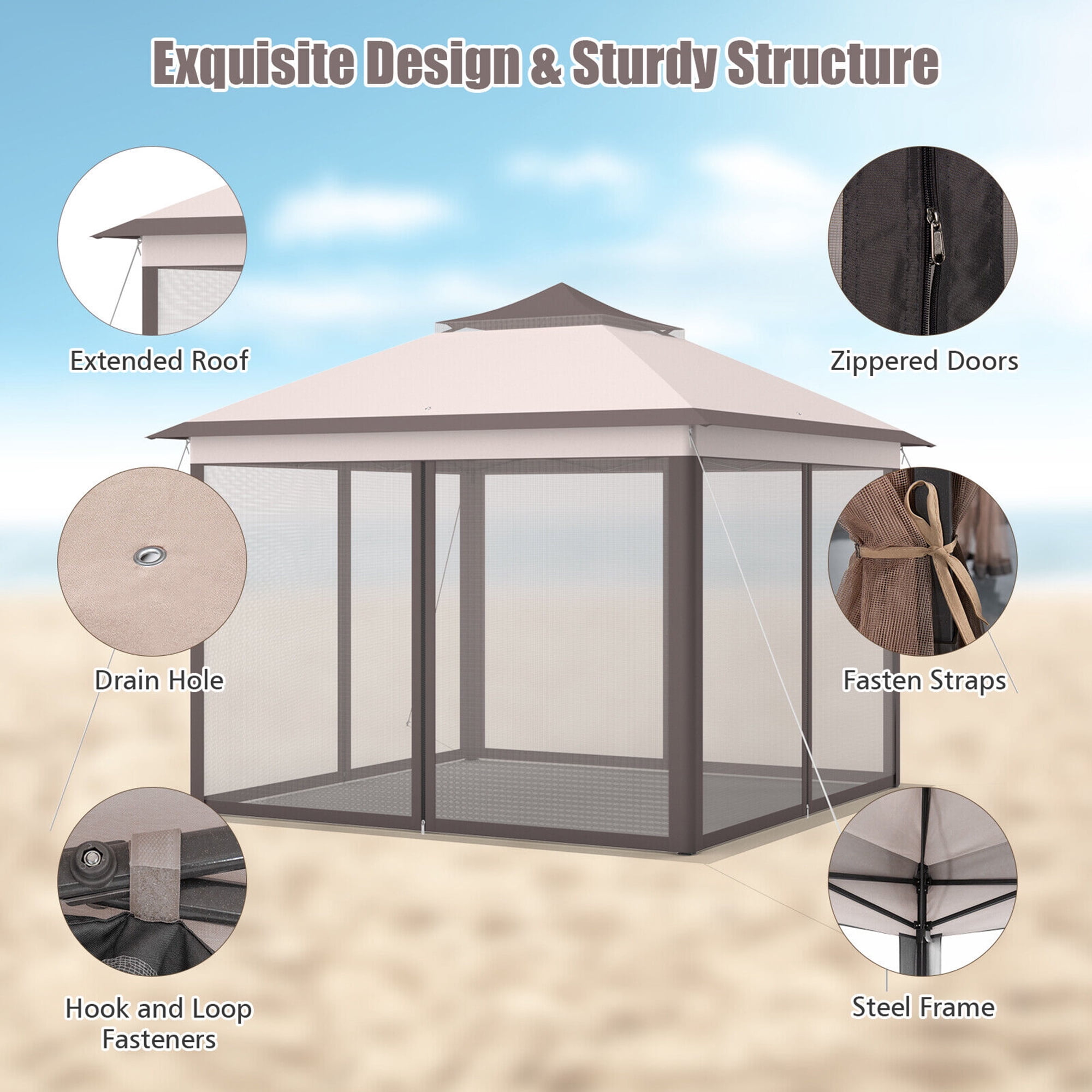 Gymax 11 x 11 ft Pop up Gazebo 2-Tier Patio Canopy Tent Shelter w/ Carrying Bag