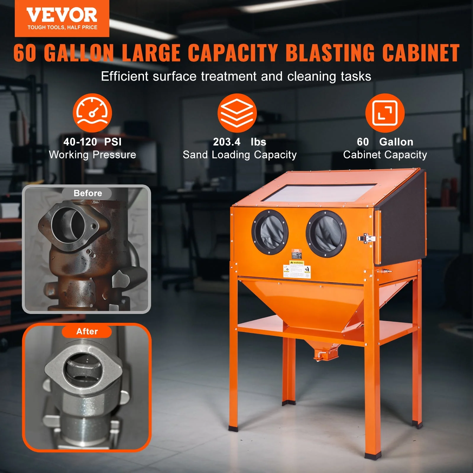 VEVOR 60 Gallon Sand Blasting Cabinet with Stand with Blasting Gun & 4 Nozzles