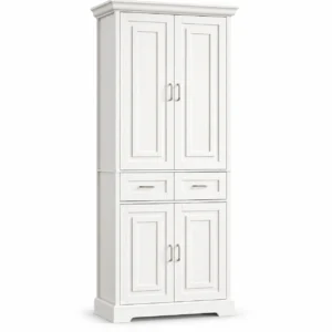 Homfa 70.9'' Tall Kitchen Pantry with 4 Doors, 2 Drawer Modern Freestanding Storage Cabinet for Dining Room Living Room