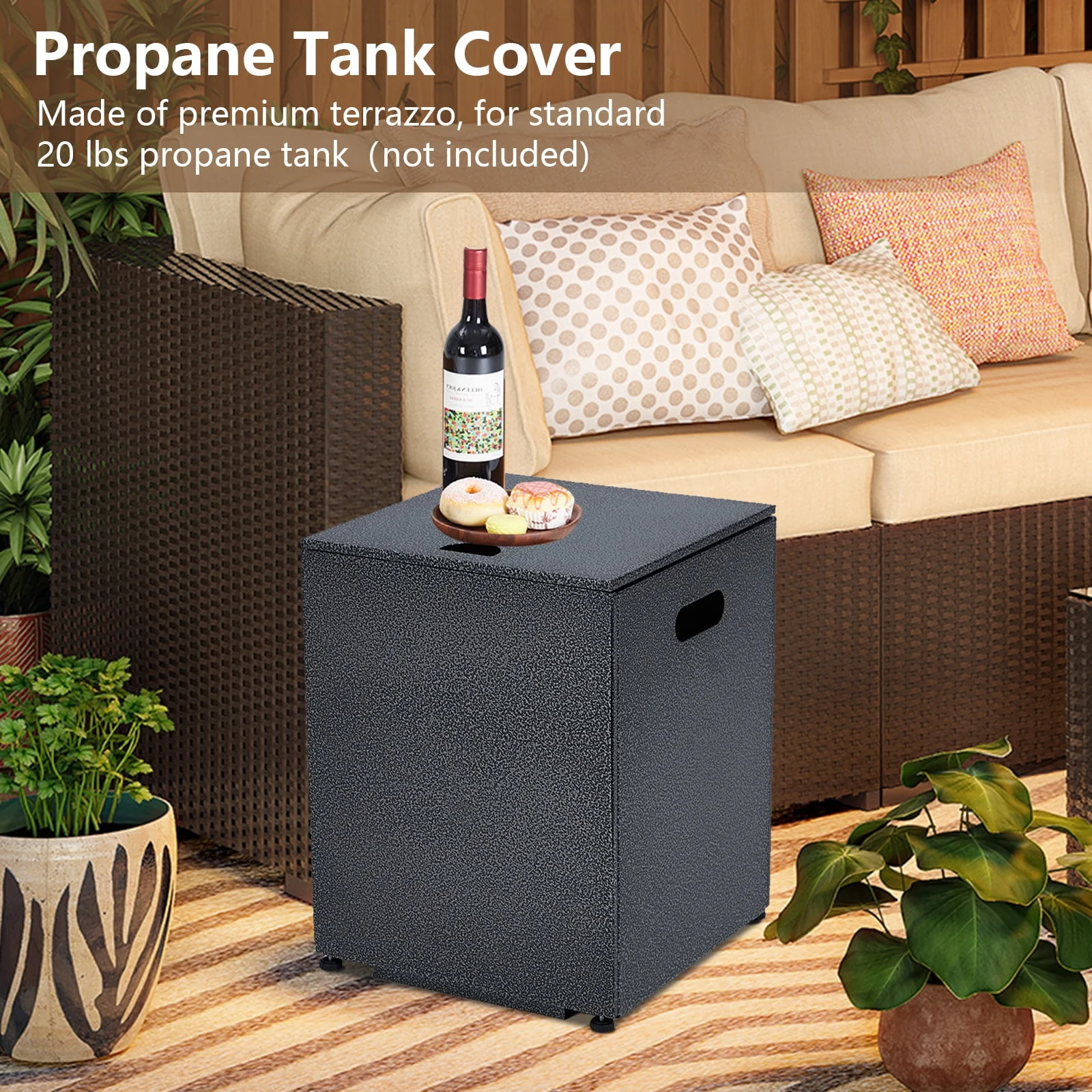 Propane Fire Pit Table – 36" Square 50K BTU – Outdoor Gas Fire Table – Removable Lid & Wind Guard – Blue Glass Rocks – Steel – Includes Rain Cover, Windshield & Gas Cylinder Box – Patio Heater