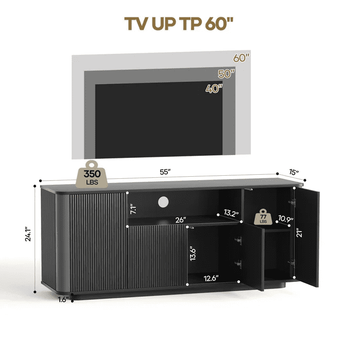 MARNUR Fluted TV Stand for TVs up to 65", 55" Modern Media Console with 3-Sided Fluted Design, Push-to-Open Doors for Living Room