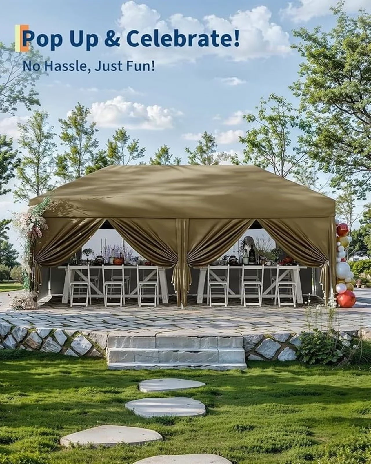 10x20 Pop Up Canopy Tent with 4 Sidewalls, Heavy Duty Outdoor Canopy UPF 50+ All Season Waterproof Commercial Street Vendors Party Tents with Roller Bag, 8 Stakes & 6 Sandbags,Khaki