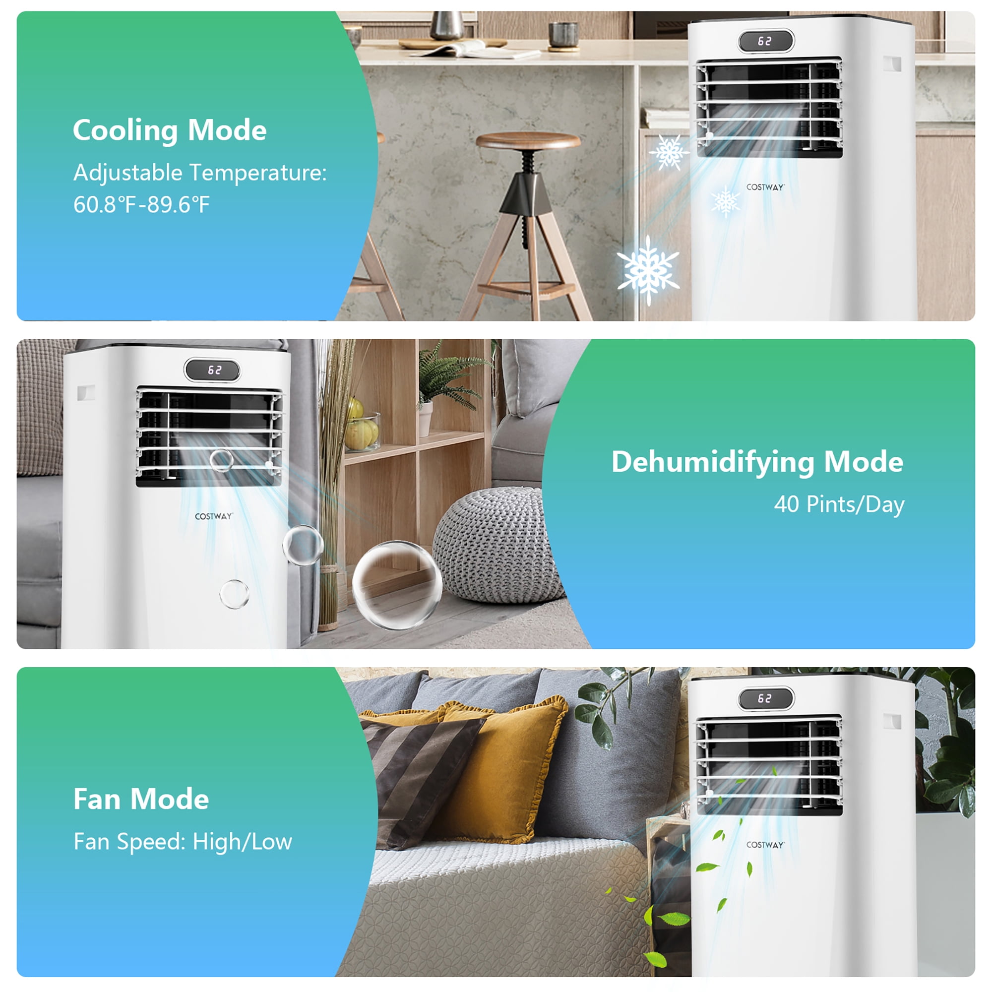 Costway 8,000BTU Portable Air Conditioner with Remote Control 3-in-1 Air Cooler w/ Drying