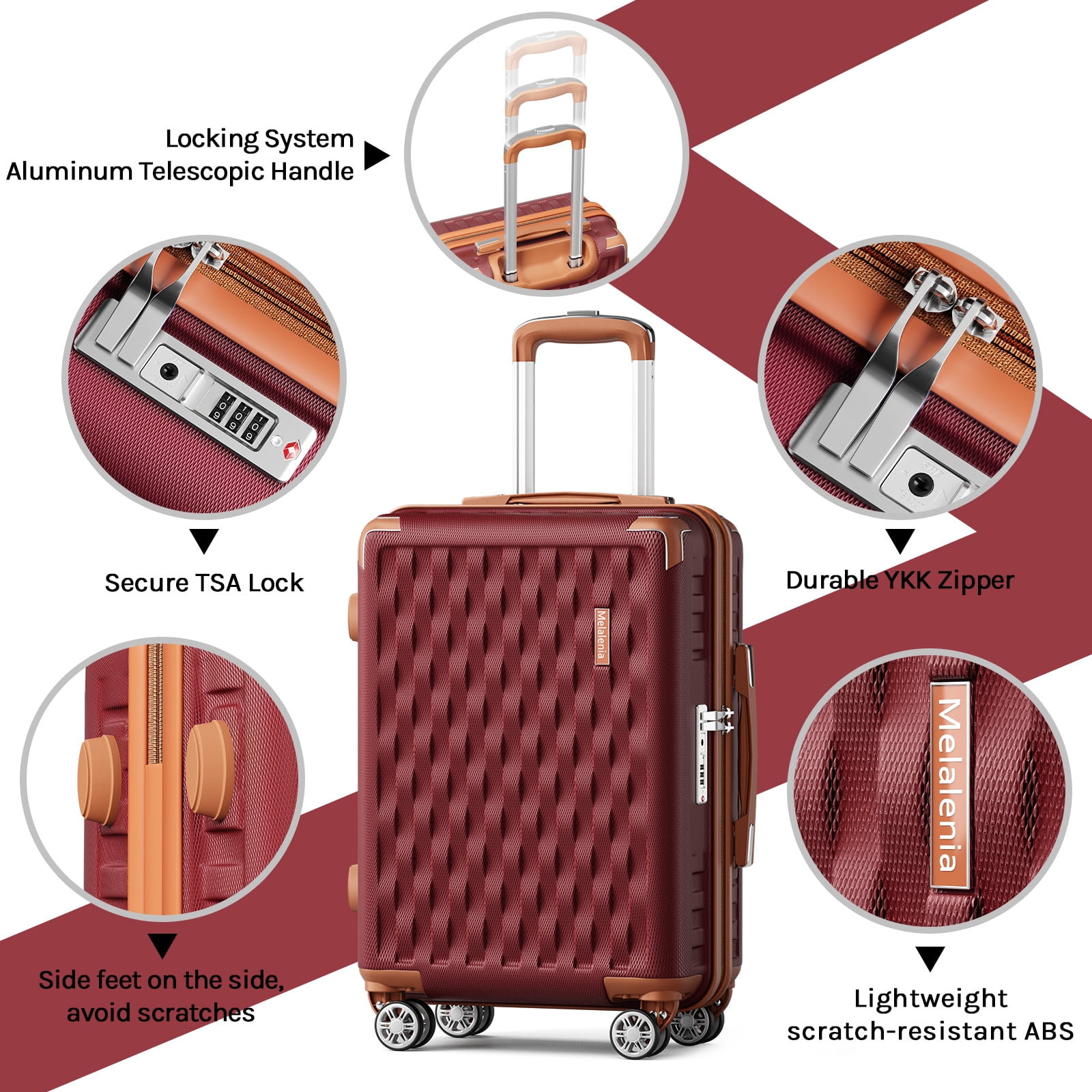 Melalenia - 7 Luggage Sets ABS Hardside Spinner Luggage -With Spinner Wheels and TSA Lock