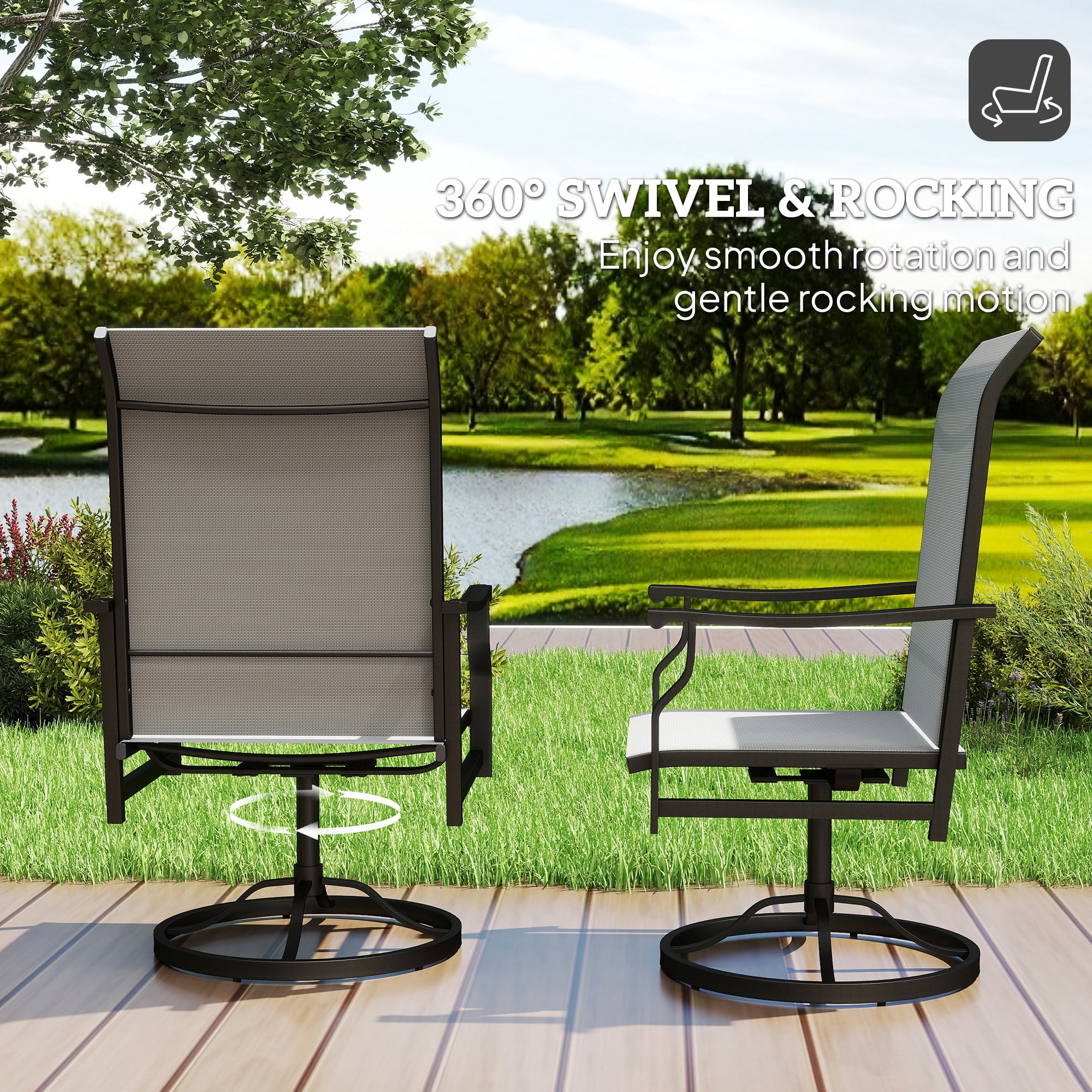 Outsunny Patio Swivel Chair Set of 2, Swivel Rocker with High Back