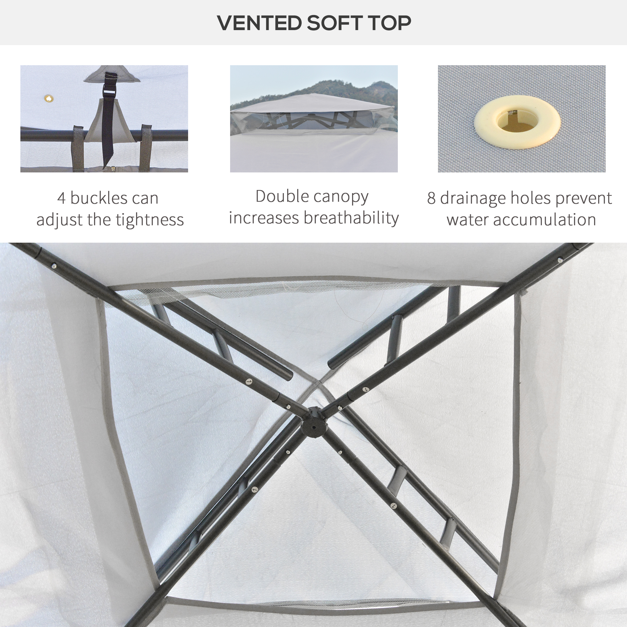 Outsunny 10' x 10' Patio Gazebo Outdoor Pavilion 2 Tire Roof Canopy Grey