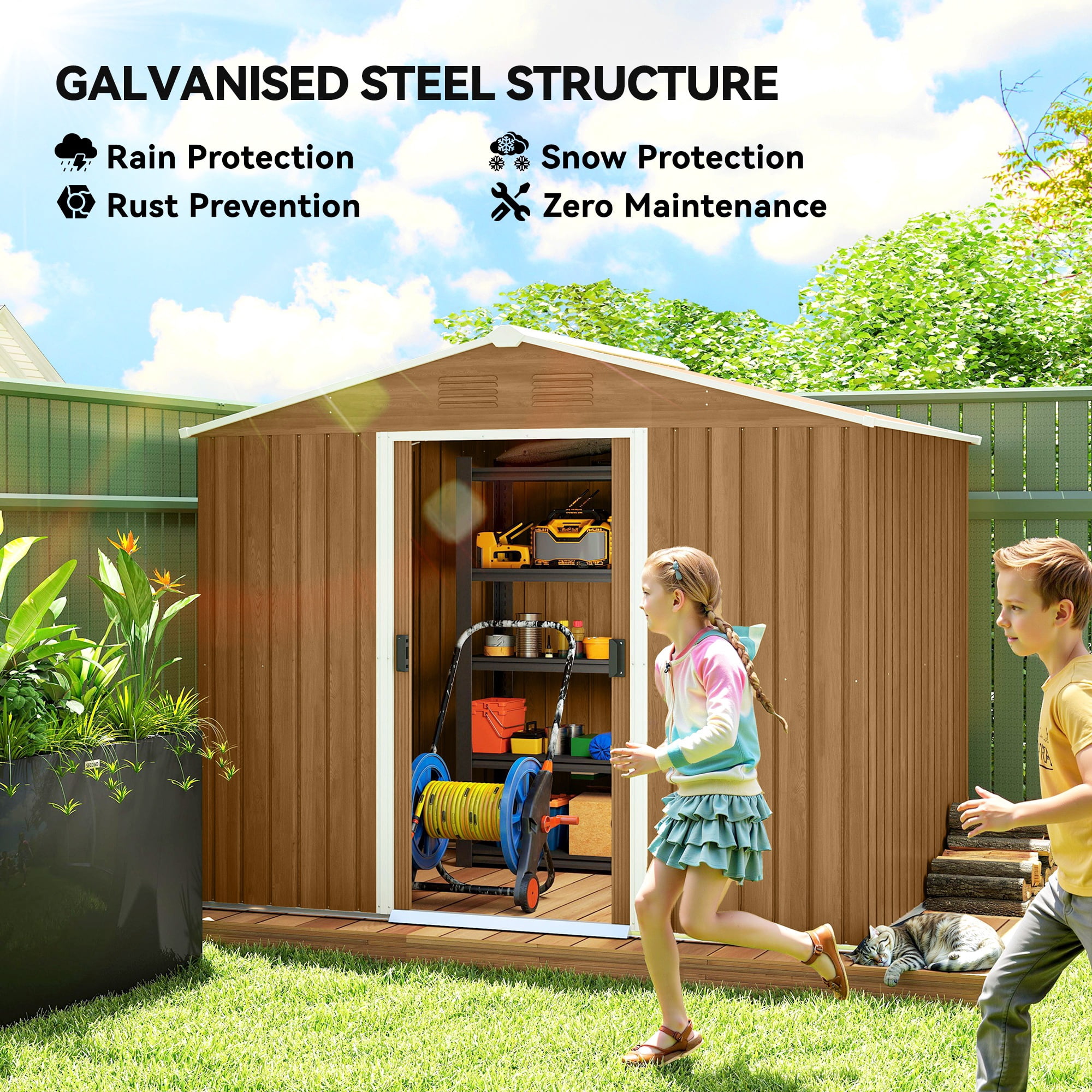 Outsunny 8'x6' Metal Outdoor Storage Shed w/ Sliding Doors