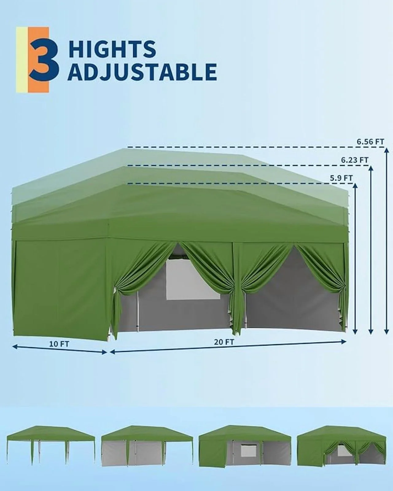 10x20 Pop Up Canopy Tent with 4 Sidewalls, Heavy Duty Outdoor Canopy UPF 50+ All Season Waterproof Commercial Street Vendors Party Tents with Roller Bag, 8 Stakes & 6 Sandbags,Khaki