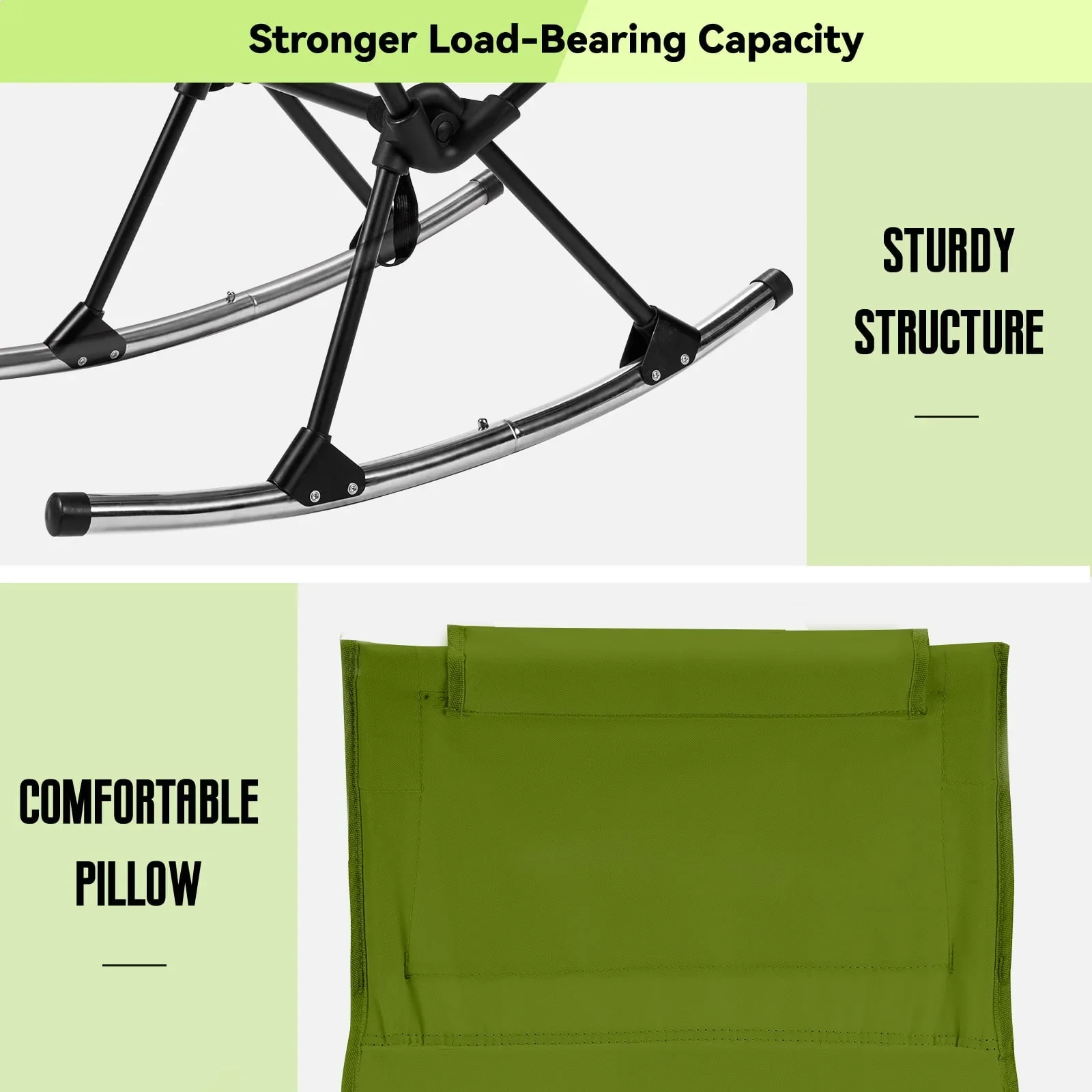 Camping Chair, VECUKTY High Back Rocking Chair 240 lbs Capacity, Heavy Duty Compact Outdoor Portable Folding Rocker Chair for Camping Hiking Gardening Travel Beach Picnic,Green