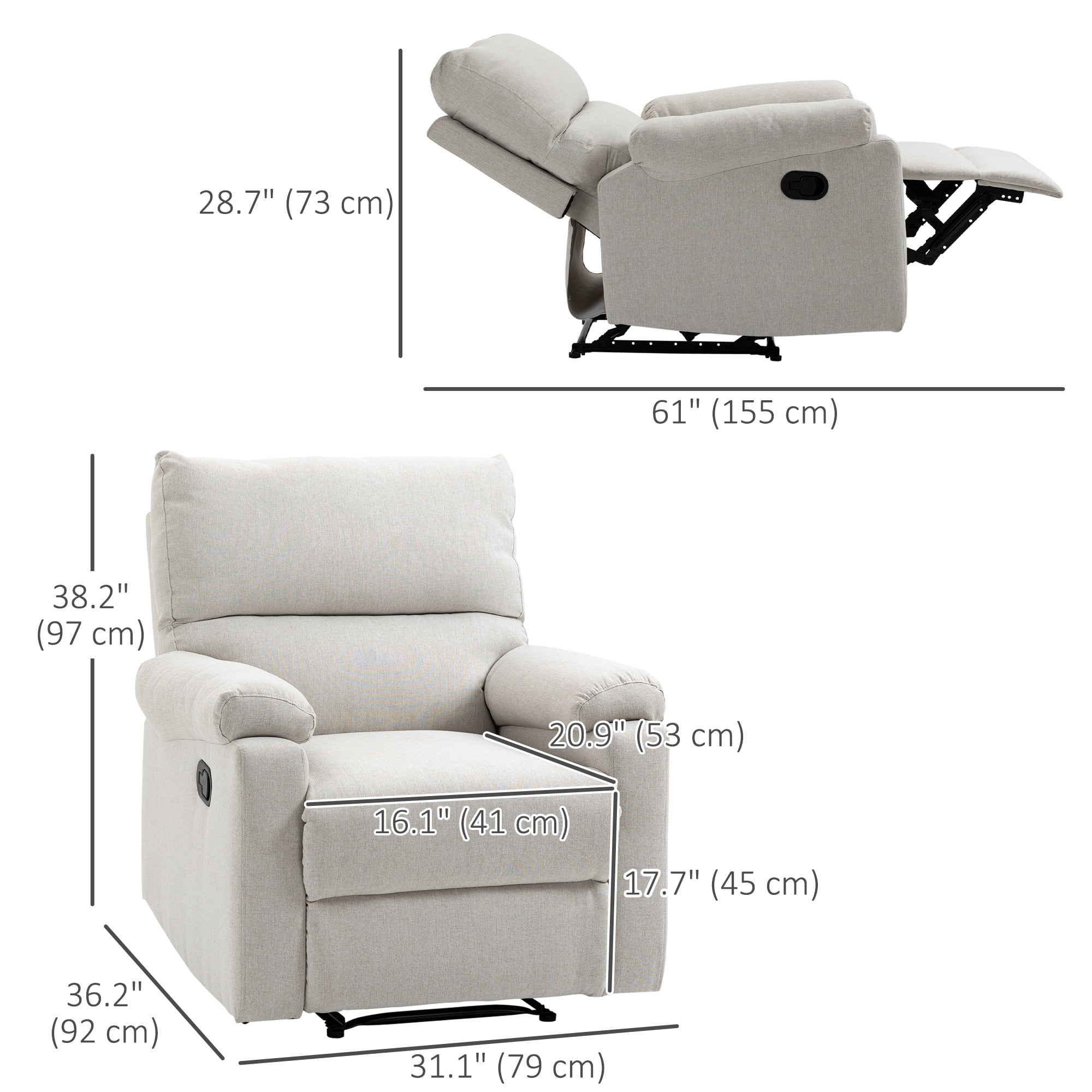 HOMCOM Recliner Sofa Manual Reclining Chair with Footrest for Living Room