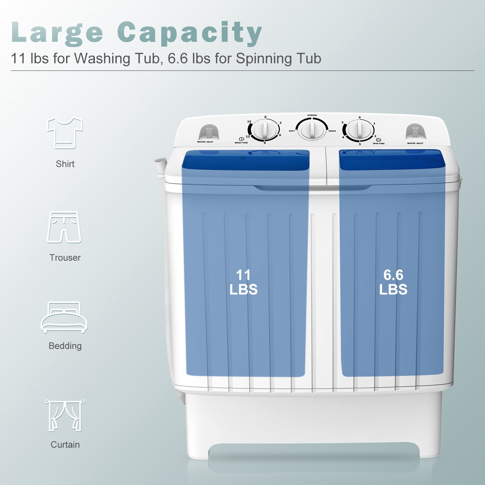 Costway Portable Mini Compact Twin Tub Washing Machine Washer Spin Dryer 20lb