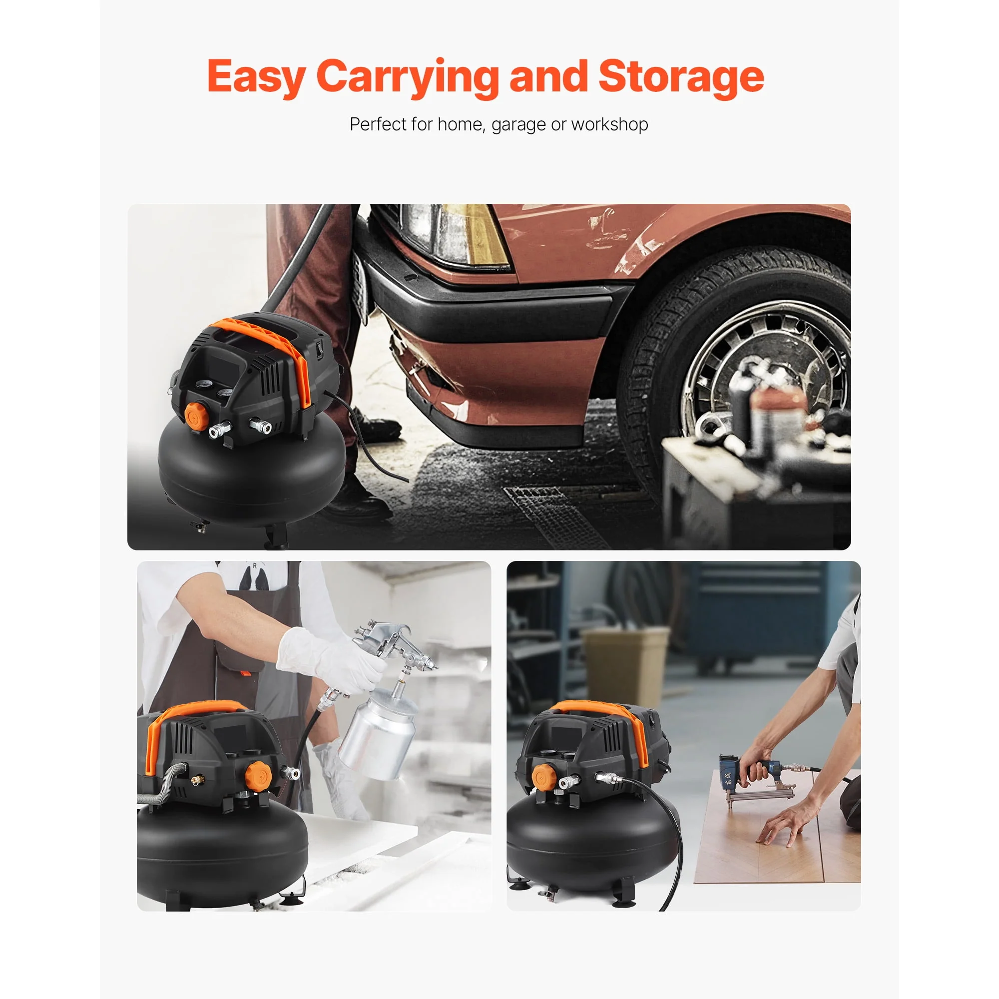 KFFKFF 6 Gallon Air Compressor, 1.7HP 2.3CFM @ 90PSI Portable Pancake Air Compressor & 150PSI Max Working Pressure, Oil-Free Compressor Tank for Tire Inflation, Spray Painting, Woodwork Nailing, 120V