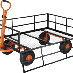2-in-1 Garden Cart 1200 lb Capacity Steel Wagon with Removable Sides 13 In Tires and Rotating Handle