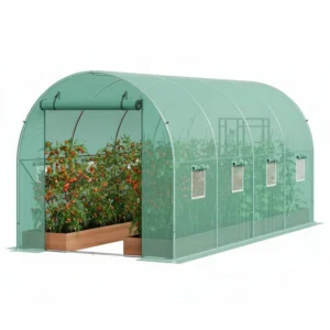Garvee Tunnel Walk-In Greenhouse, 15 x 6.5 x 6.5 ft, Galvanized Steel Frame, 8 Vents & Roll-up Door
