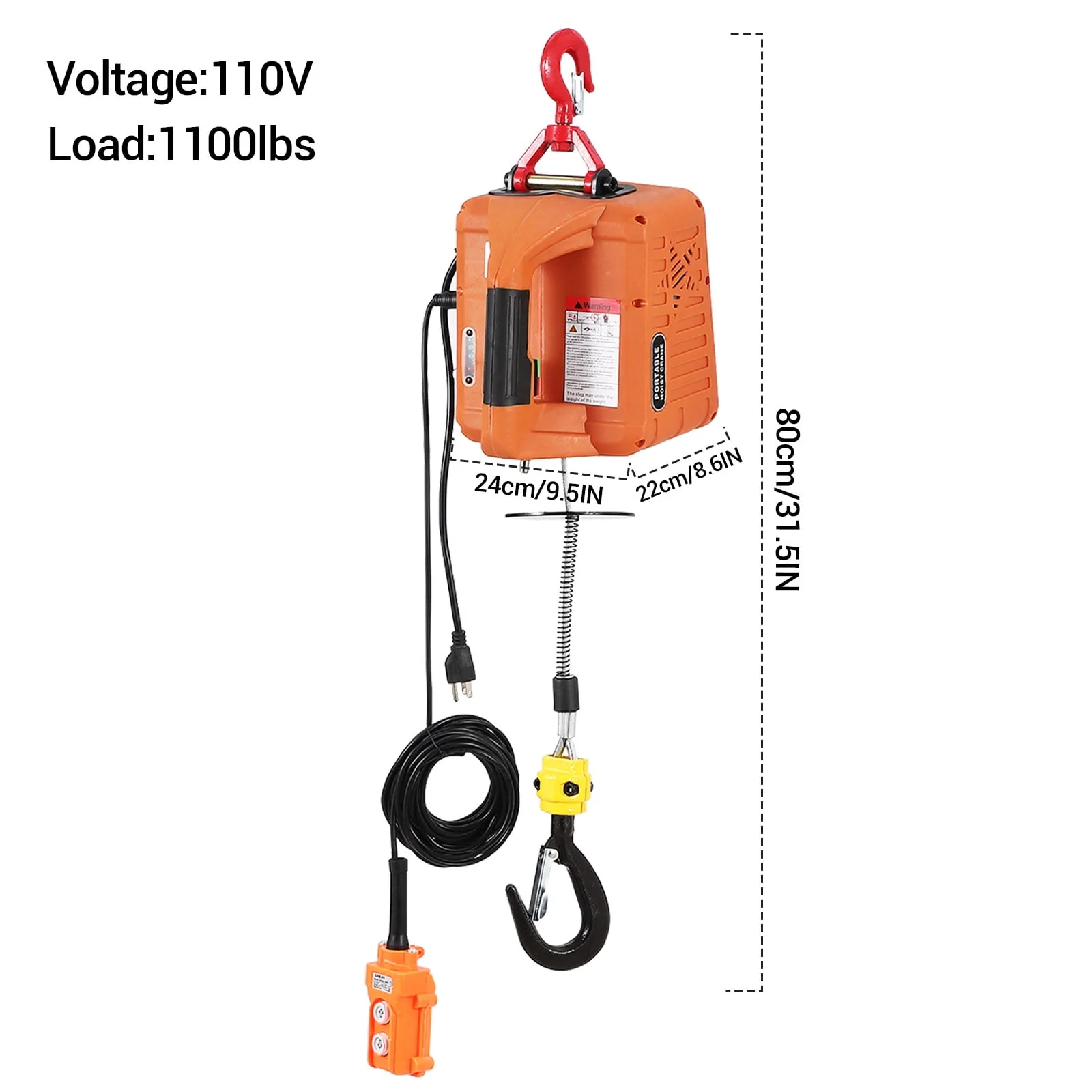 3-in-1 Electric Hoist Winch – 1500W Heavy Duty Industrial Lifting Equipment, 1100 lbs Capacity, 25ft Lifting Height, 110V-120V Portable Crane, Wired & Wireless Remote (200ft)