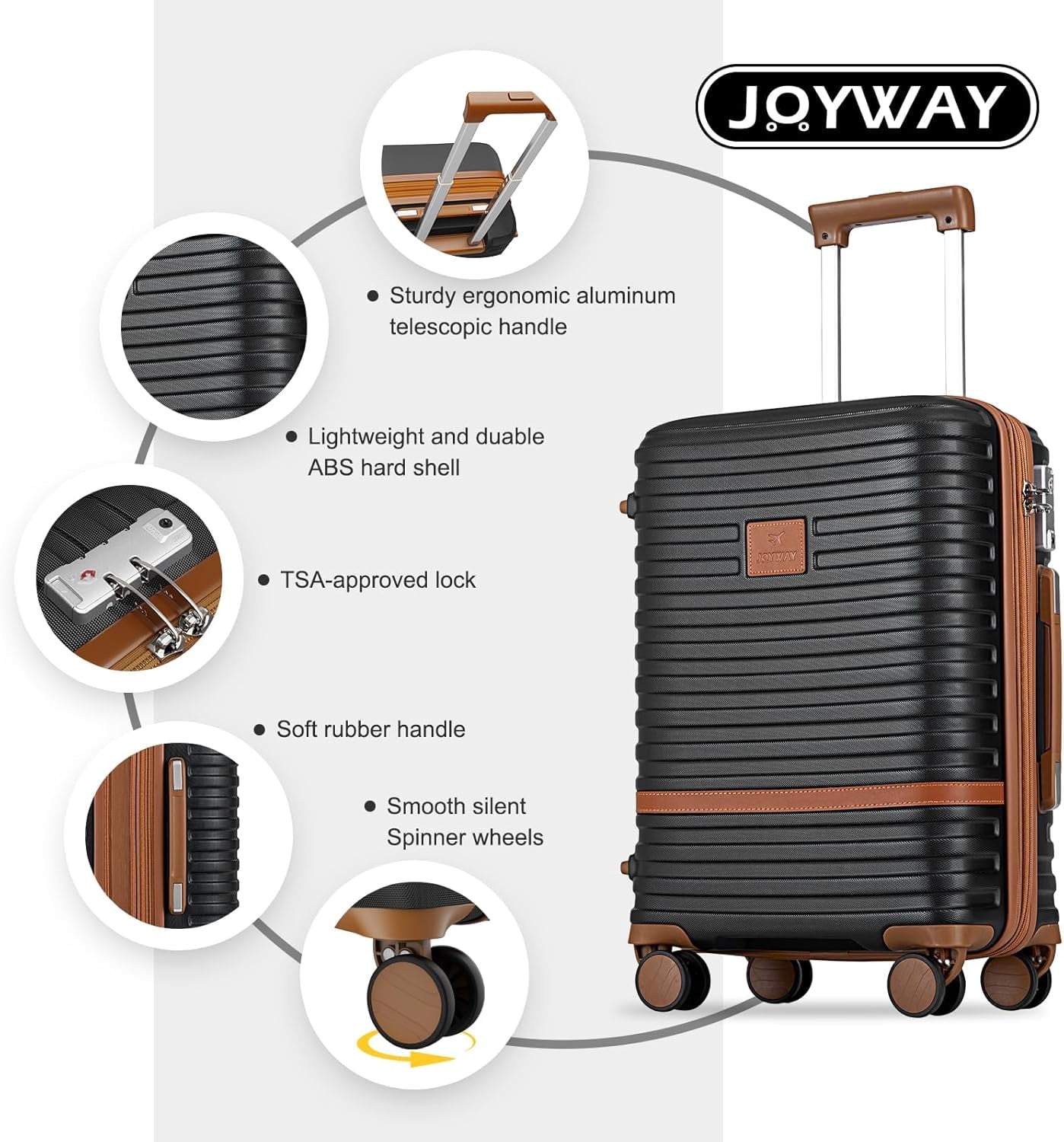 Joyway - 5-Piece Luggage Sets ABS Hardside Spinner Luggage -(Expandable Suitcase20"24")28-in Checked Luggage