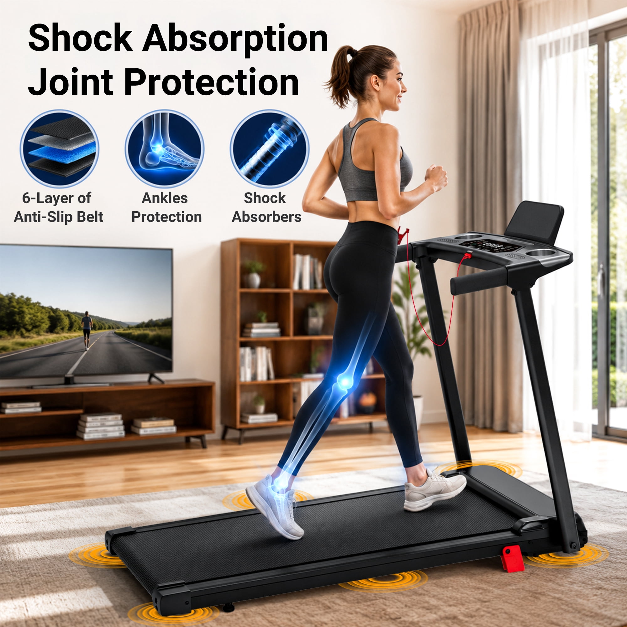 Tomile Foldable Treadmill for Home, 3.0 HP Portable Treadmill with Incline for Running Exercise, 300 lb Capacity